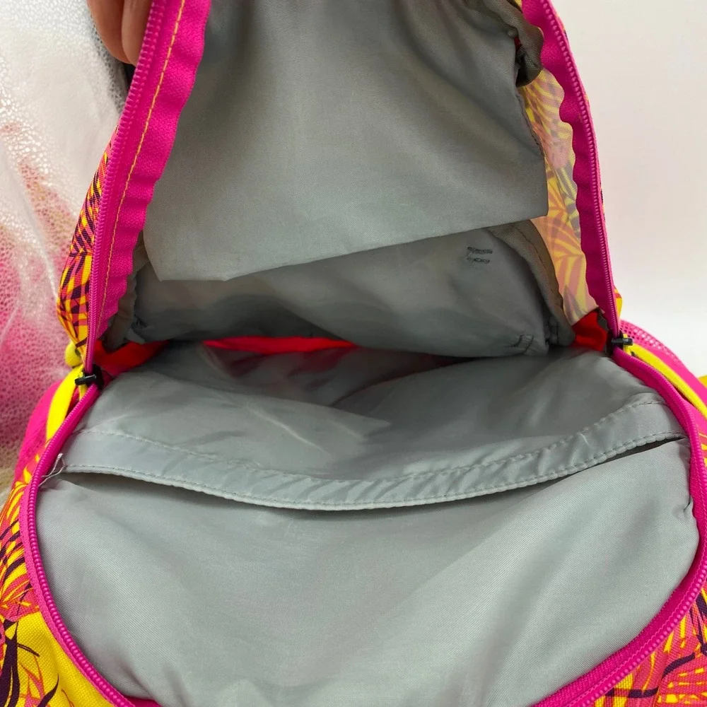 High Sierra Backpack Pink Yellow Tropical Palm Leaf Print Multi-Pocket 18in